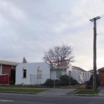 a little framework remains of the church hall roof